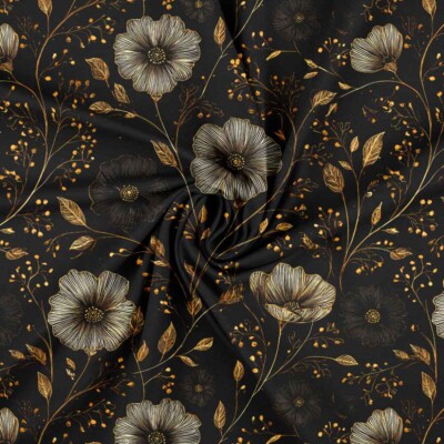 Jersey print med elegante guld blomster - Billede 3