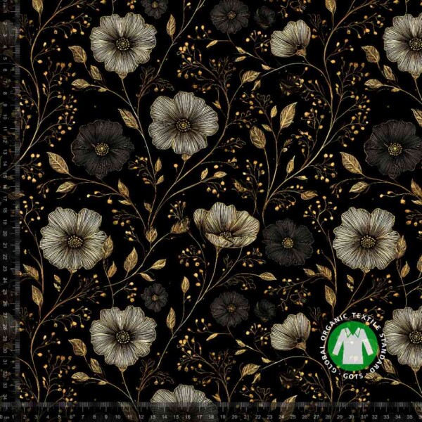 Jersey print med elegante guld blomster