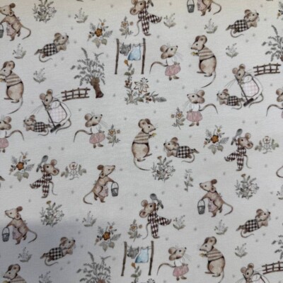 Jersey print med søde mus - hvid