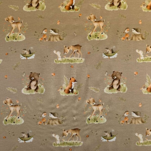 Jersey print med skovens søde dyr digitalprint jersey 200 g/m² Oekotex