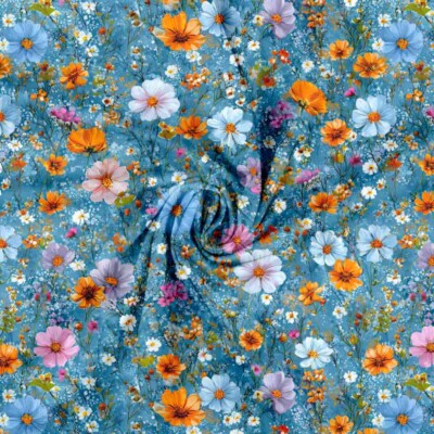 Jersey print med vilde blomster - jeans - Billede 3