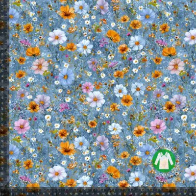 Jersey print med vilde blomster - jeans