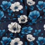 Jersey print metervare med elegante jeans blomster til tøjproduktion