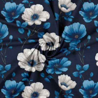 Jersey print med elegante jeans blomster - Billede 3