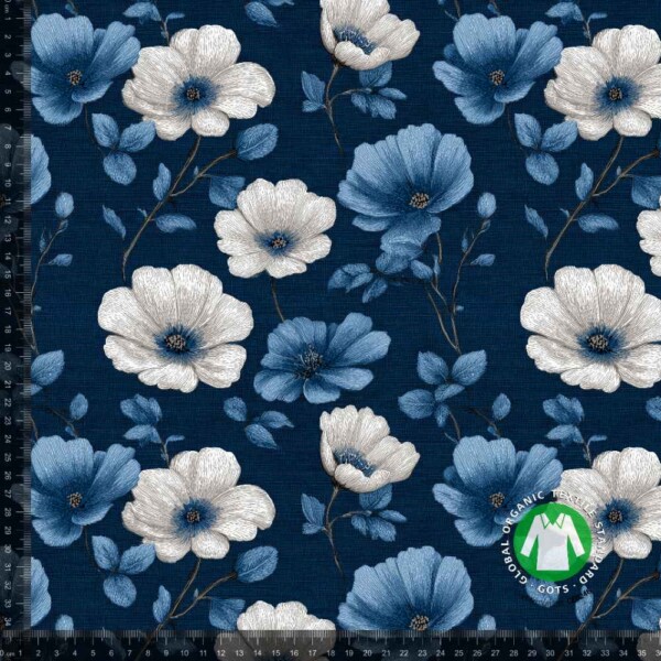 Jersey print med elegante jeans blomster