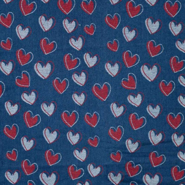 Denim Jacquard hjerter 430 g/m² 165 cm