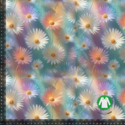 Jersey print med pastel margueritter