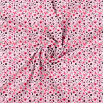 Jersey print med små forårs blomster - lyserød - Billede 2