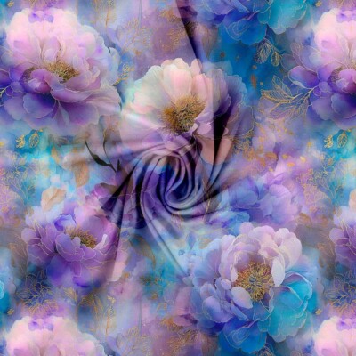 Jersey print med lilla guld-blomster - Billede 2