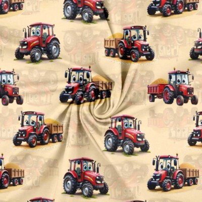 Jersey print med søde røde traktorer - Billede 2