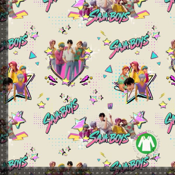 Jersey print med K-POP drenge - beige