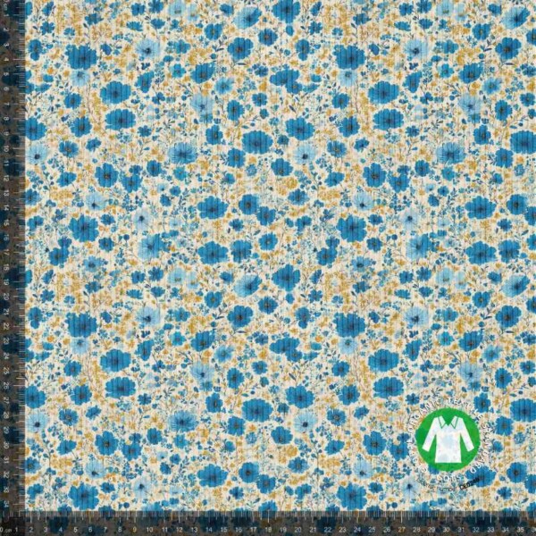 Rib jersey print med flotte små blomster - blå