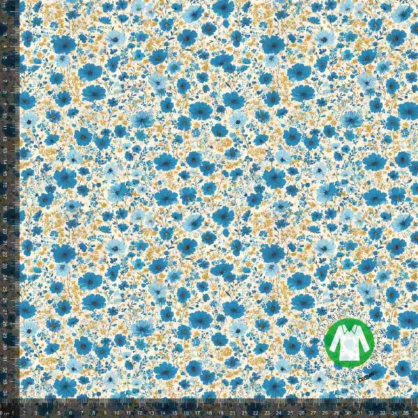 Jersey print med små forårs blomster - pastel