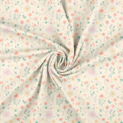 Jersey print med små minimalistiske blomster - pastel - Billede 3