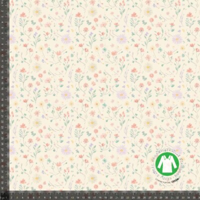 Jersey print med små minimalistiske blomster - pastel