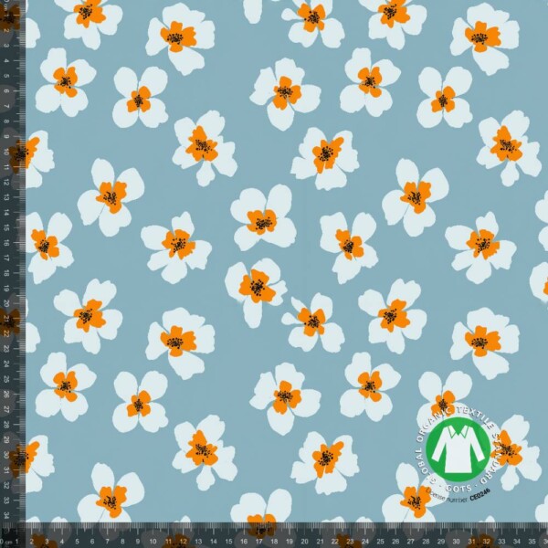 Jersey print med små retro blomster - blå