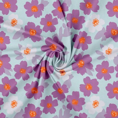 Jersey print med små retro blomster - lilla - Billede 3