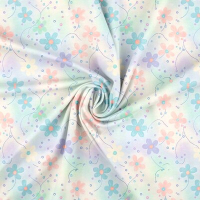 Jersey print med små blomster - pastel - Billede 3