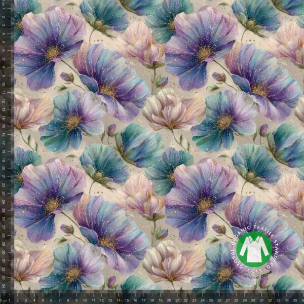 Jersey print med elegante lilla blomster