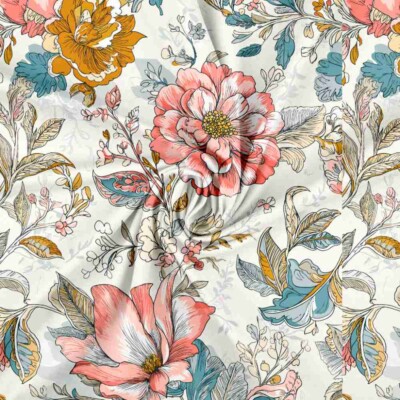 Jersey print med vintage spring flowers - Billede 3