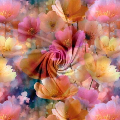 Jersey print med fadede smukke akvarel blomster - Billede 2