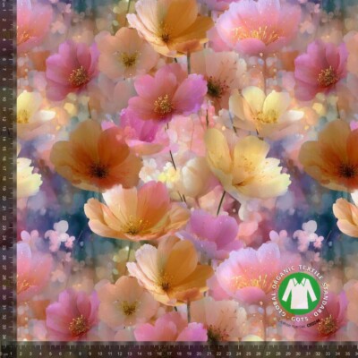 Jersey print med fadede smukke akvarel blomster