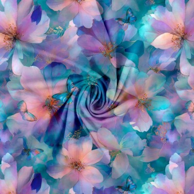 Jersey print med fadede smukke blomster - lilla - Billede 3