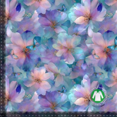 Jersey print med fadede smukke blomster - lilla