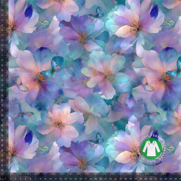 Jersey print med fadede smukke blomster - lilla