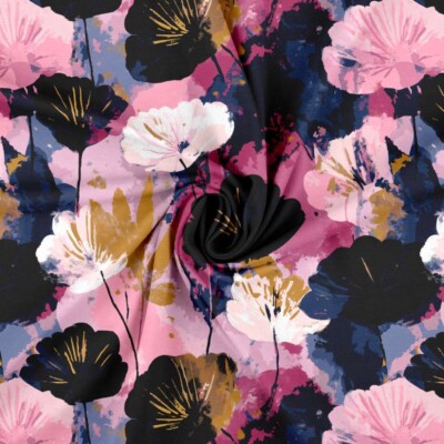 Jersey print med akvarel blomster - lyserød - Billede 2