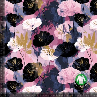 Jersey print med akvarel blomster - lyserød