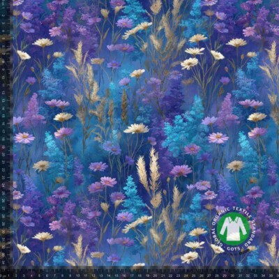 Jersey print med vilde blomster - lilla