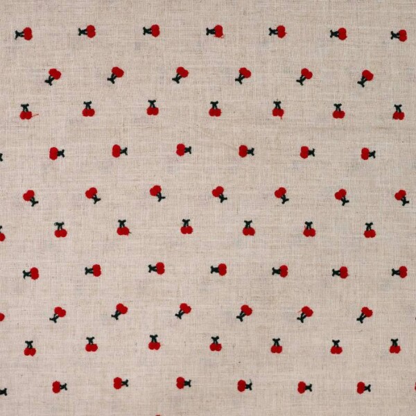 k48124-520_1 Hørbroderi Kirsikka Cherry med broderet kirsebærmotiv på hør-viscose