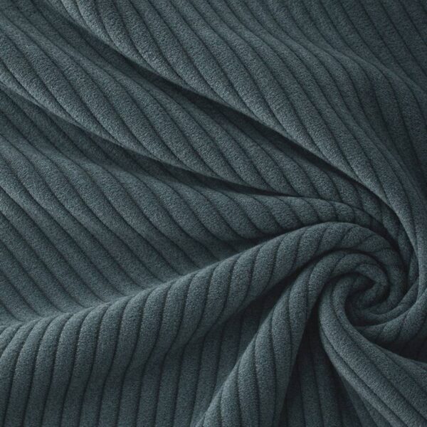 Corduroy upholstery velour in petrol laid in soft folds