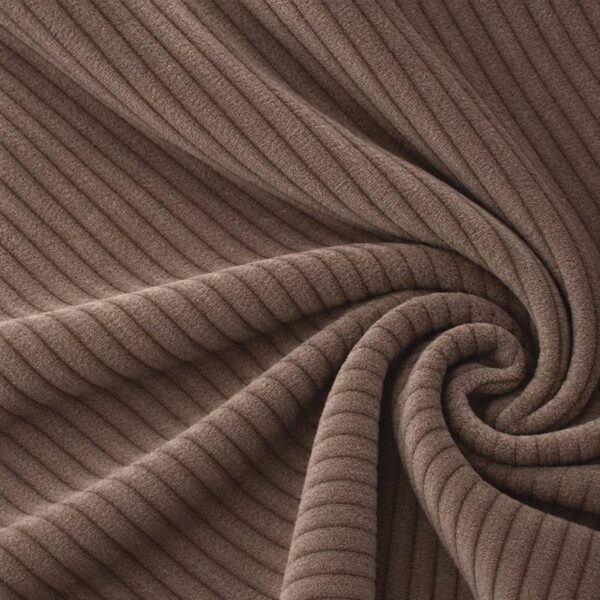 Corduroy upholstery velour in taupe laid in soft folds