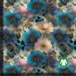 Jersey print med petrol / guld blomster