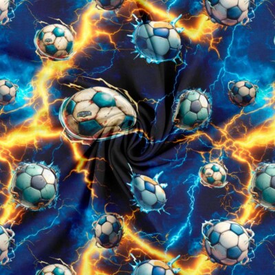 Digitalprint jersey stof med fodbold og lyn til børnetøj