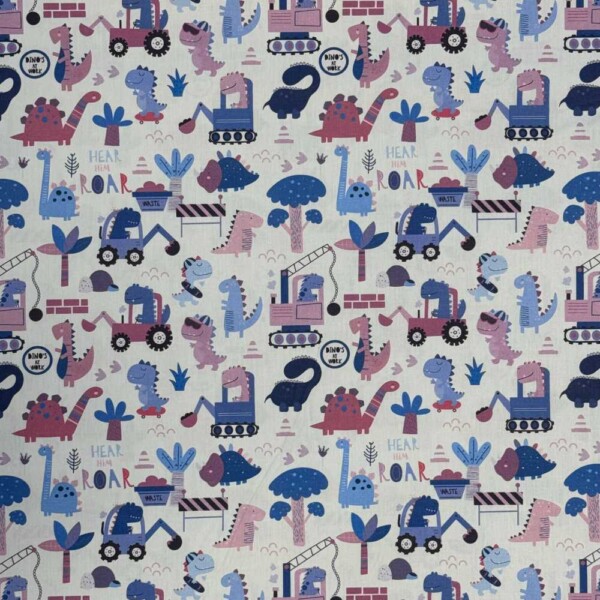 Poplin patchwork fabric with dino theme