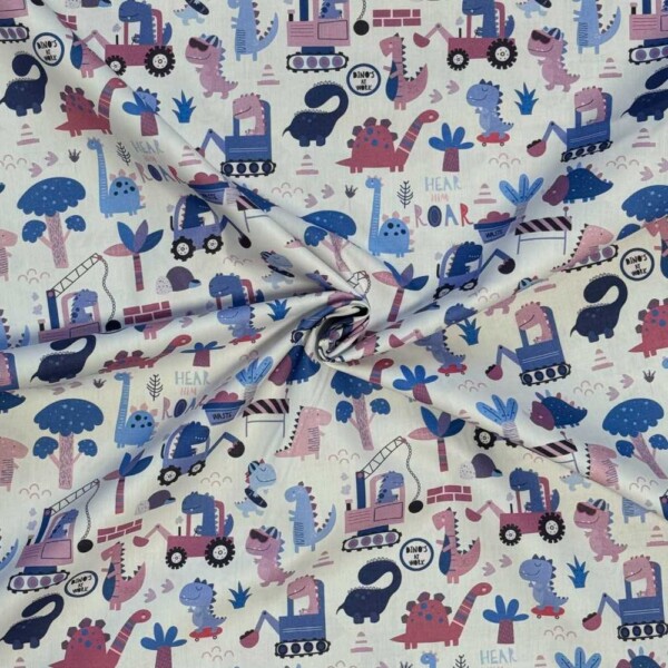 Poplin patchwork fabric with dino theme