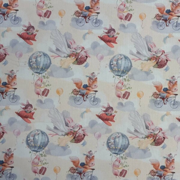 Poplin patchwork stof med søde dyr i 100% bomuld, 145 g/m²