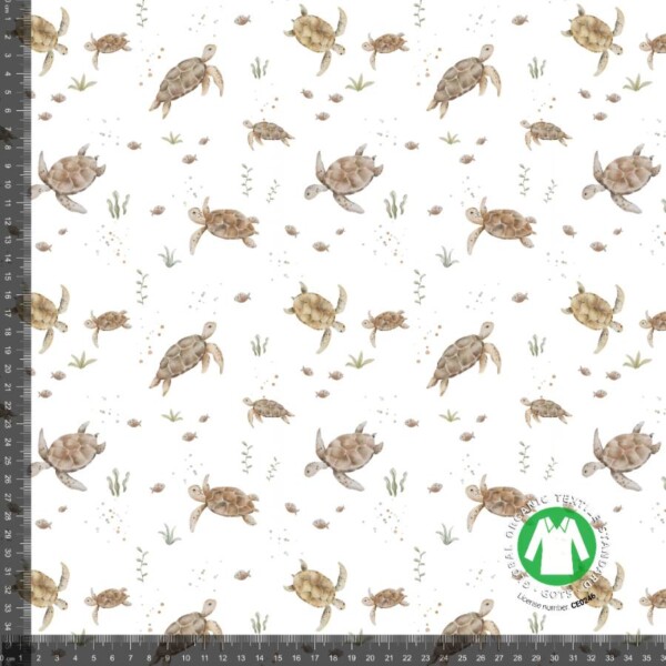 Jersey print med svømmende skildpadder digitalprint jersey stof