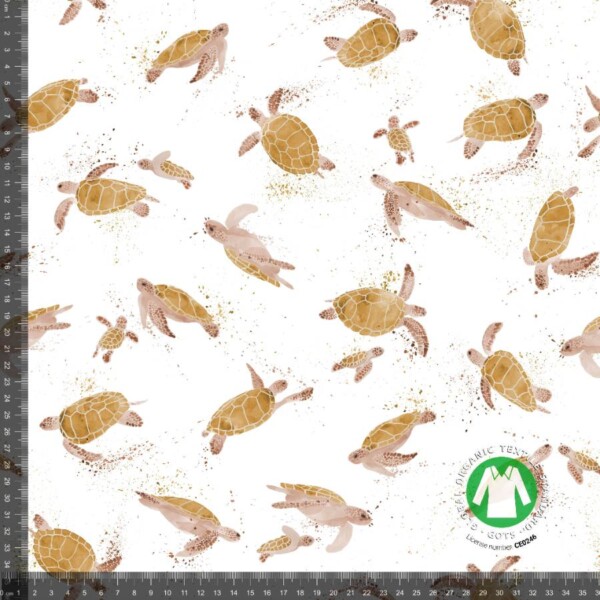 Jersey print med skildpadder sand digitalprint på bomuld og lycra
