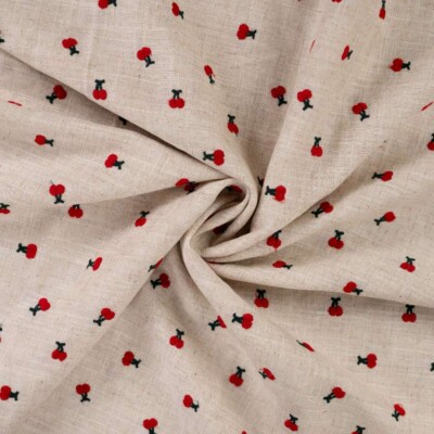 Hør med brodering - kirsebær