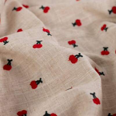 Hør med brodering - kirsebær