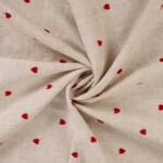 Hør med brodering hjerter i natur, 30% hør 70% viscose, 180 g/m²