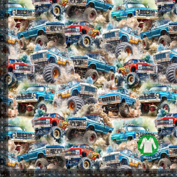 monstertruck v1 - measurement Jersey print med monstertrucks digitalprint på bomuld/lycra