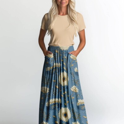 Jersey print med borderings blomster 3 - Billede 2