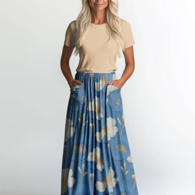 Jersey print med borderings blomster 2 - Billede 2