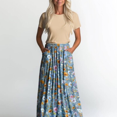 Jersey print med vilde blomster - jeans - Billede 2