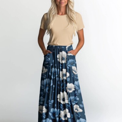 Jersey print med elegante jeans blomster - Billede 2